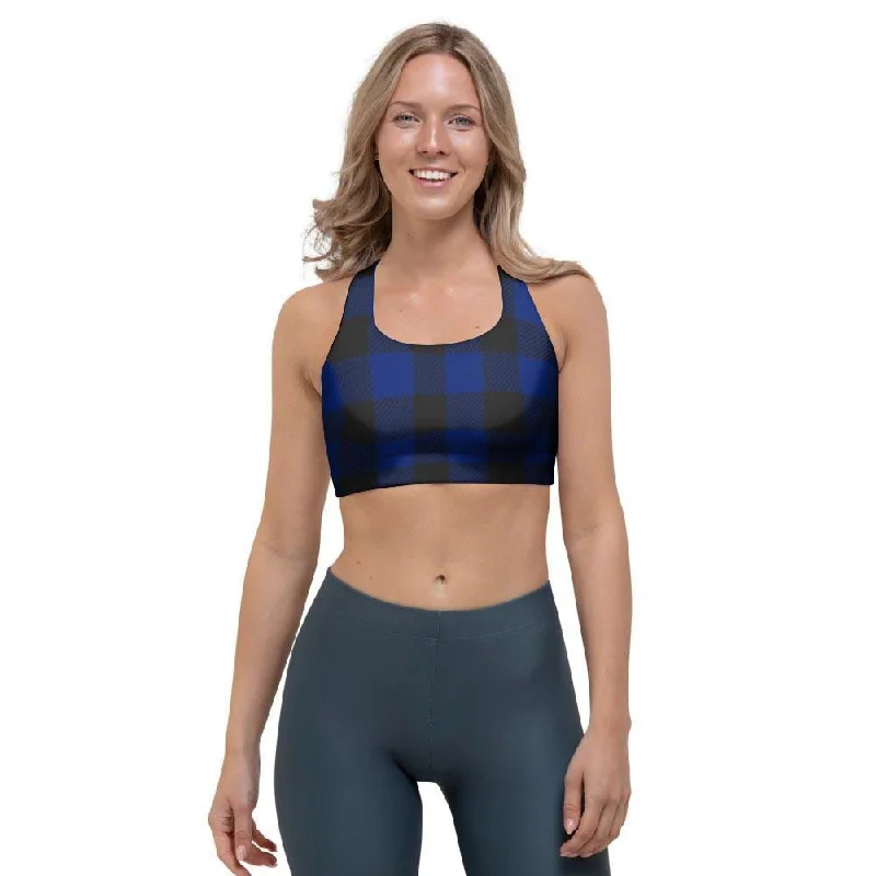 Blue Buffalo Plaid Sports Bra Full Support Bra