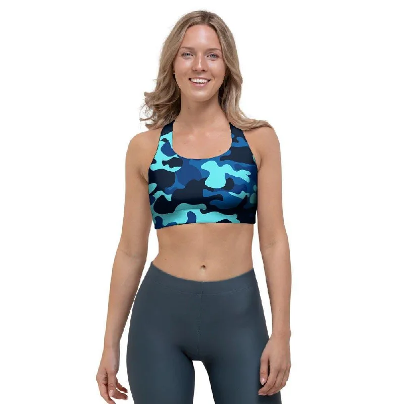 Blue Camoflage Print Sports Bra Versatile Bralette Set