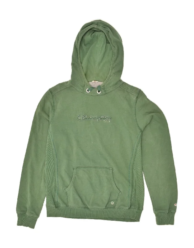 CHAMPION Womens Graphic Hoodie Jumper UK 18 XL Green Hoodie with Drawstring Waist Adjustable Fitted