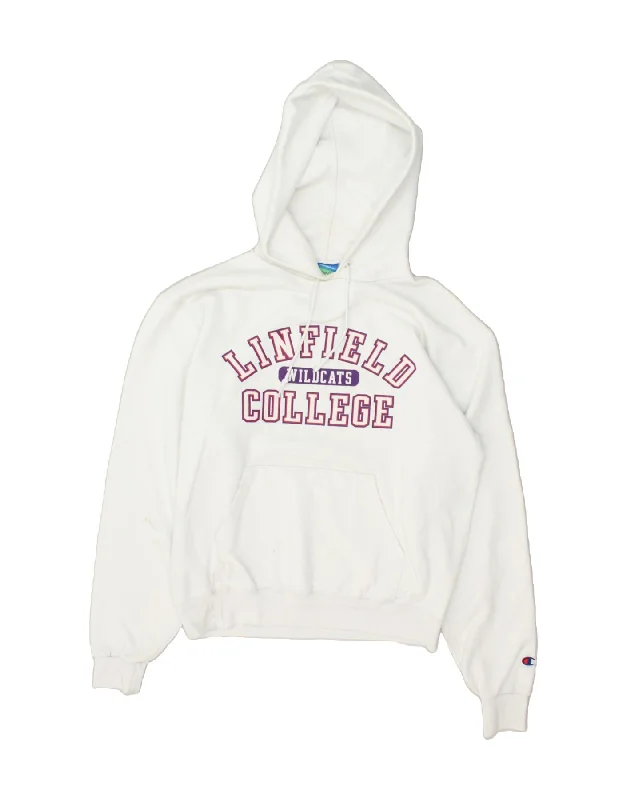 CHAMPION Womens Lingfiefd College Graphic Hoodie Jumper UK 10 Small White Hoodie with Hem Elastic Stretchable Comfortable