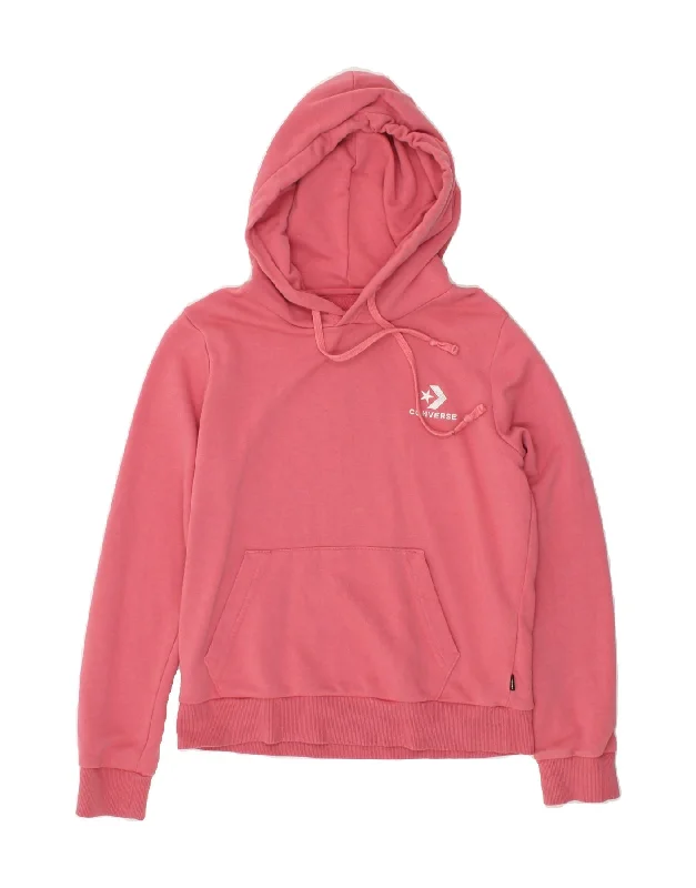 CONVERSE Womens Hoodie Jumper UK 10 Small Pink Cotton Hoodie with Crew Neck Simple Timeless