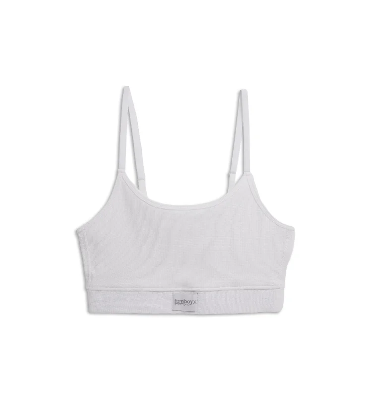 Organic Cotton Rib Low Cut Soft Bra - White Sporty Wireless Bra