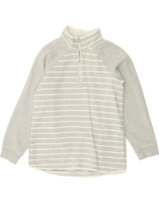 CREW CLOTHING Womens Zip Neck Sweatshirt Jumper UK 10 Small Grey Striped Hoodie with Stripes Bold Sporty