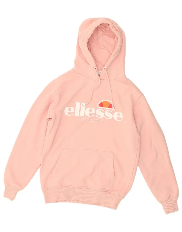 ELLESSE Womens Graphic Hoodie Jumper UK 8 Small  Pink Cotton Hoodie with Lining Warm Insulated