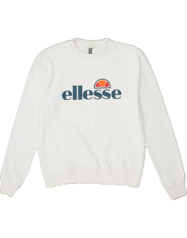 ELLESSE Womens Graphic Sweatshirt Jumper UK 14 Large  White Cotton Hoodie with Magnetic Closure Innovative Modern