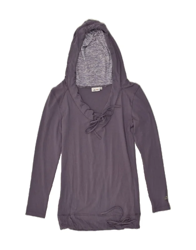 ELLESSE Womens Hoodie Jumper UK 12 Medium Purple Cotton Hoodie with Ribbed Neckline Snug Warm