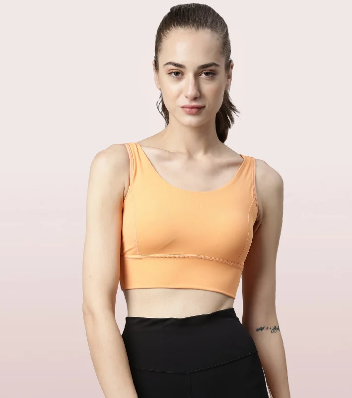 Longline Sports Bra – Solid | Scoop Neck Line High Impact Dry Fit Sports Bra Held-in Fit Multi-Way Bra Design