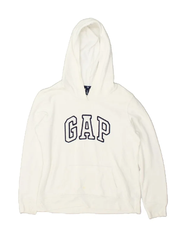 GAP Womens Graphic Hoodie Jumper UK 14 Medium White Cotton Hoodie with Crew Neck Simple Timeless