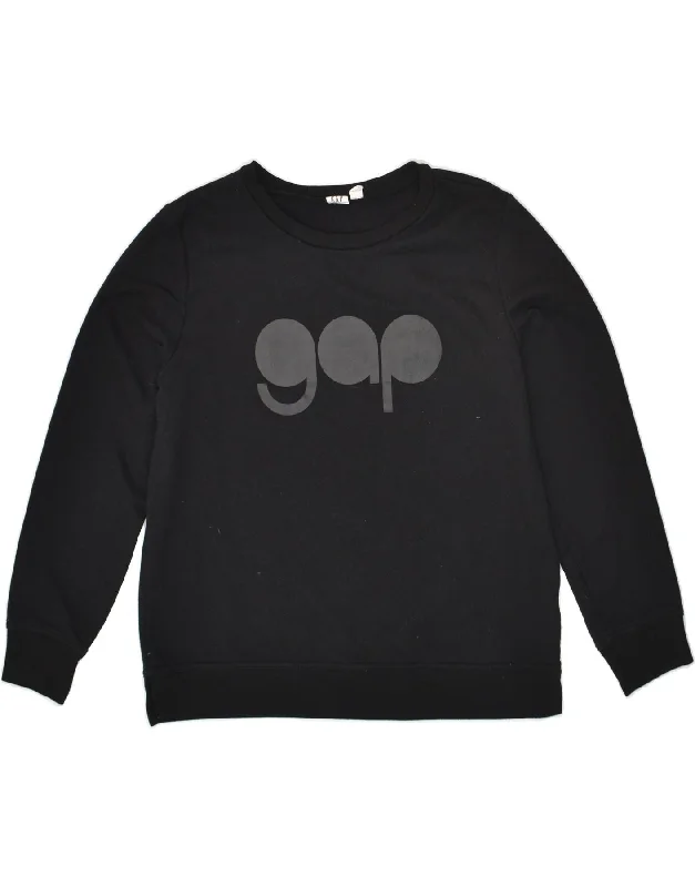 GAP Womens Graphic Sweatshirt Jumper UK 10 Small Black Cotton Hoodie with Embroidery Detailed Premium