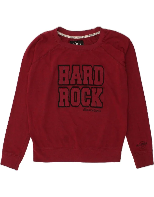 HARD ROCK CAFE Womens Barcelona Graphic Sweatshirt Jumper UK 16 Large Red Hoodie with Drawcord Adjustable Secure