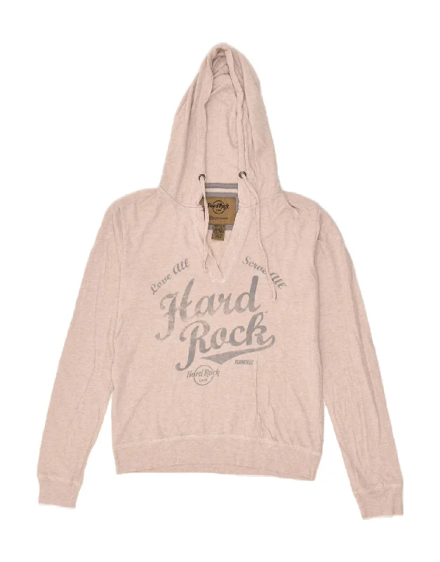 HARD ROCK CAFE Womens Florence Graphic Hoodie Jumper UK 14 Medium Beige Hoodie with Zipper Placket Modern Functional