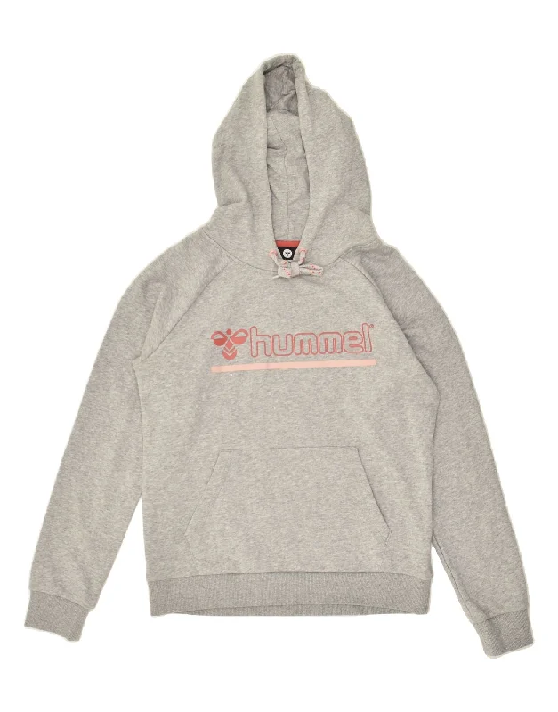 HUMMEL Womens Graphic Hoodie Jumper UK 14 Medium Grey Cotton Hoodie with Tie-Dye Psychedelic Retro