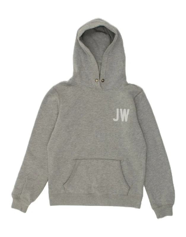 JACK WILLS Womens Graphic Hoodie Jumper UK 12 Medium Grey Cotton Hoodie with Hem Applique Textured Unique