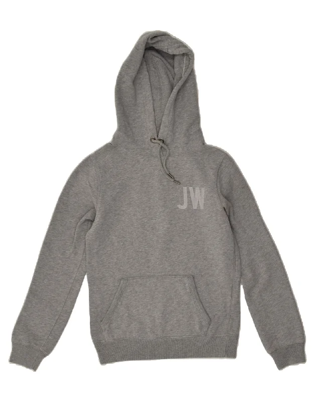 JACK WILLS Womens Graphic Hoodie Jumper UK 8 Small  Grey Cotton Hoodie with Typography Text Message