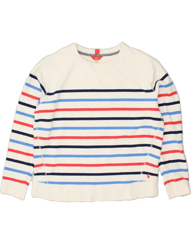 JOULES Womens Loose Fit Sweatshirt Jumper UK 14 Large White Striped Cotton Hoodie with Velcro Closure Adjustable Secure