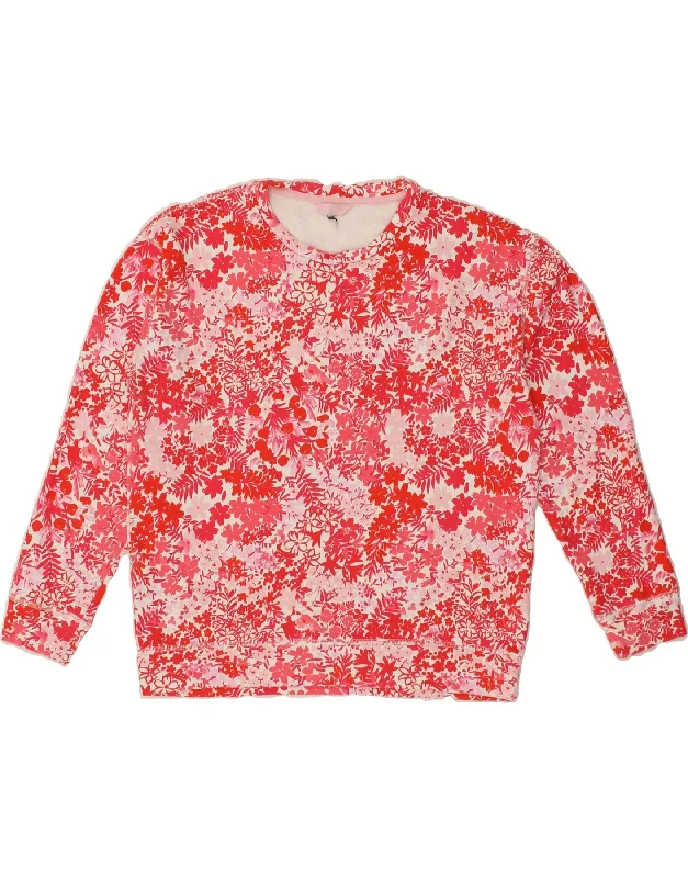 JOULES Womens Sweatshirt Jumper UK 14 Large Red Floral Cotton Hoodie with Exposed Zipper Edgy Industrial