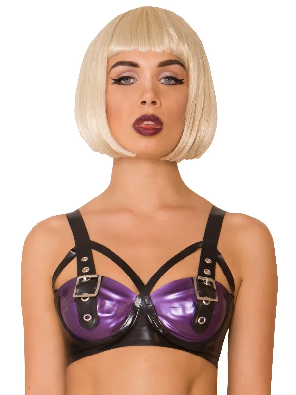 Latex Buckle Bra in Purple High Support Bra