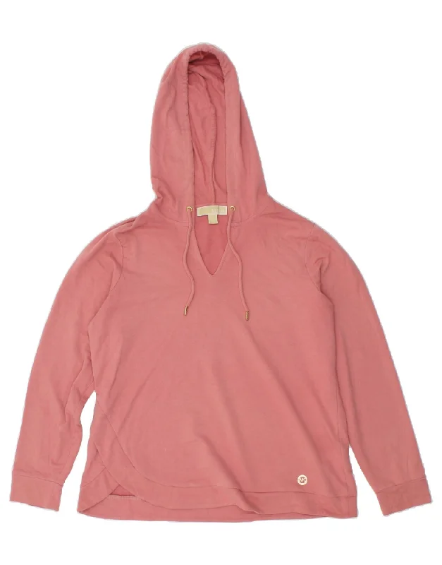 MICHAEL KORS Womens Hoodie Jumper UK 16 Large Pink Cotton Hoodie with Metallic Shiny Futuristic