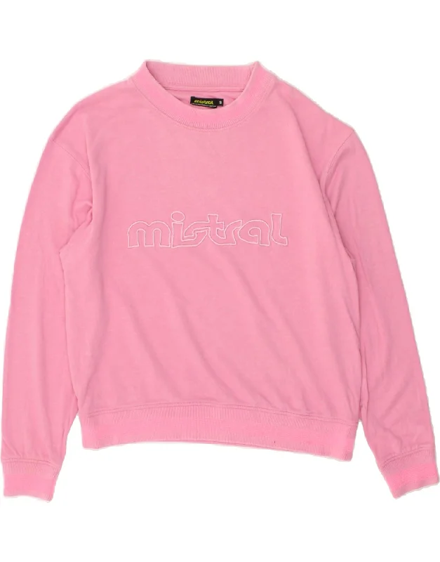 MISTRAL Womens Graphic Sweatshirt Jumper UK 10 Small Pink Hoodie with Longline Fit Extended Stylish