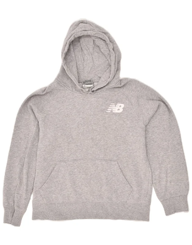 NEW BALANCE Womens Hoodie Jumper UK 14 Medium Grey Cotton Hoodie with Set-In Sleeves Structured Classic