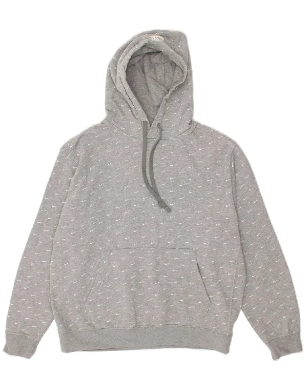 NIKE Womens Hoodie Jumper UK 14 Medium Grey Cotton Hoodie with Drop Shoulder Relaxed Streetwear