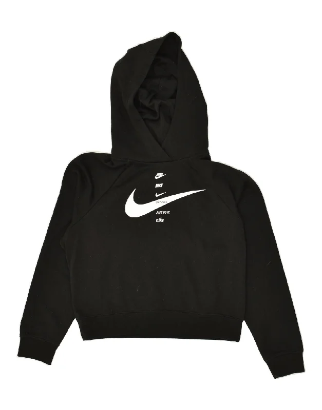 NIKE Womens Oversized Crop Hoodie Jumper UK 6 XS Black Polyester Hoodie with Mesh Breathable Sporty