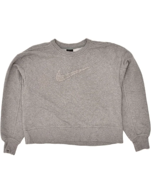 NIKE Womens Oversized Sweatshirt Jumper UK 6 XS Grey Cotton Hoodie with Drop Shoulder Relaxed Streetwear