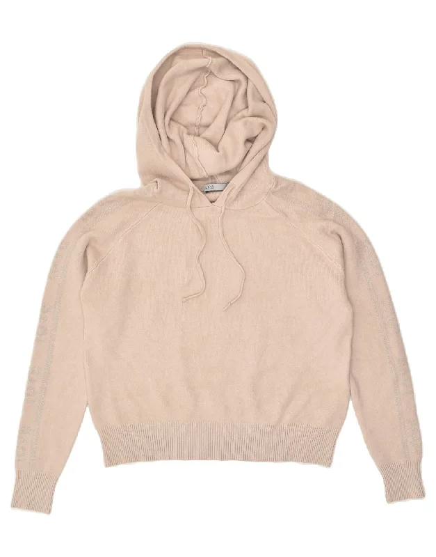 OASIS Womens Hoodie Jumper UK 14 Medium Beige Viscose Hoodie with Mock Neck Collared Structured