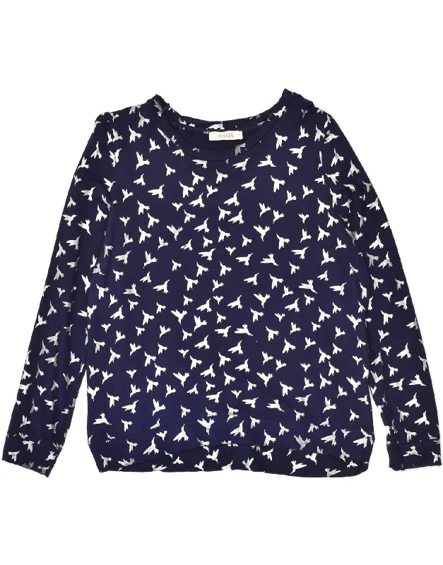 OASIS Womens Sweatshirt Jumper UK 12 Medium Navy Blue Animal Print Bird Hoodie with Print Artistic Unique