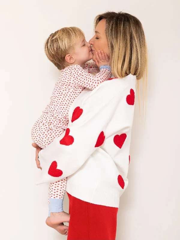 Fuzzy Heart Sweatshirt Hoodie with Set-In Sleeves Structured Classic