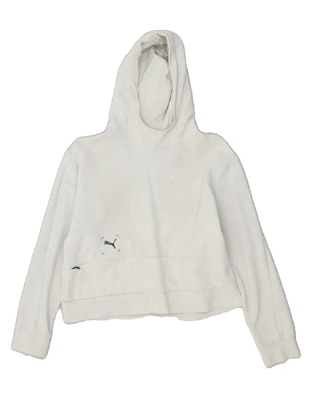 PUMA Womens Crop Hoodie Jumper UK 14 Medium White Cotton Hoodie with Half-Zip Sporty Casual