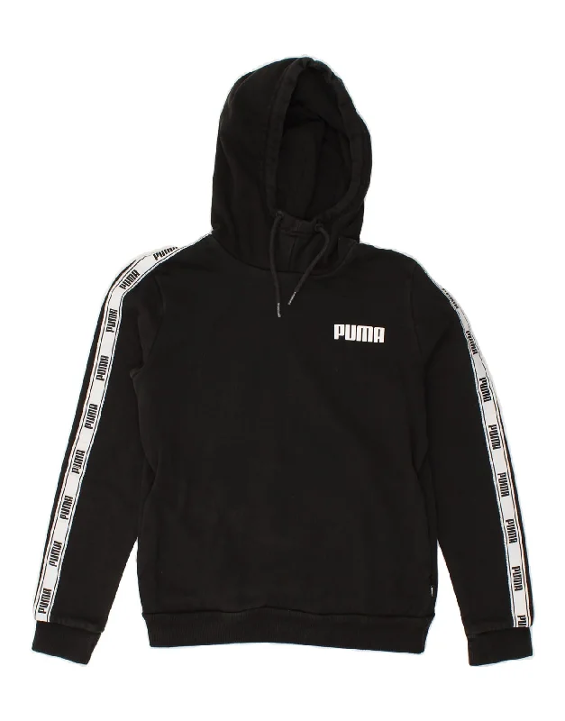 PUMA Womens Graphic Hoodie Jumper UK 10 Small Black Colourblock Cotton Hoodie with Illustration Artistic Creative