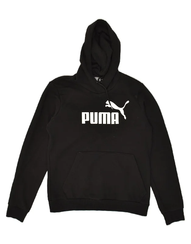 PUMA Womens Graphic Hoodie Jumper UK 12 Medium Black Hoodie with Illustration Artistic Creative