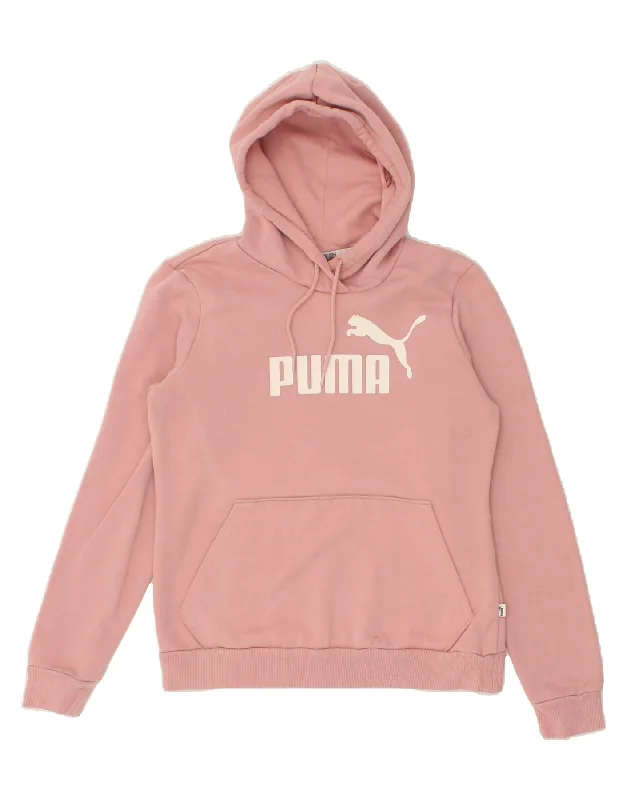 PUMA Womens Graphic Hoodie Jumper UK 12 Medium Pink Hoodie with Cuffed Sleeves Snug Secure