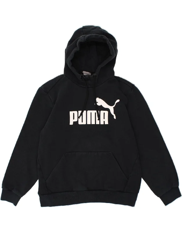 PUMA Womens Graphic Hoodie Jumper UK 14 Medium Black Cotton Hoodie with Elastic Cuffs Stretchable Comfortable