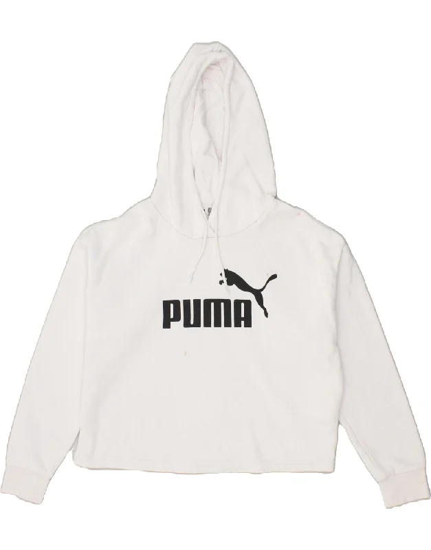 PUMA Womens Graphic Hoodie Jumper UK 6 XS White Cotton Hoodie with Elastic Cuffs Stretchable Comfortable