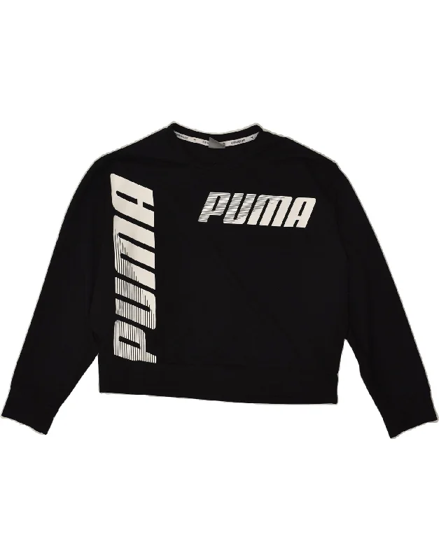 PUMA Womens Graphic Sweatshirt Jumper UK 12 Medium Black Polyester Hoodie with Tied Waist Feminine Flattering