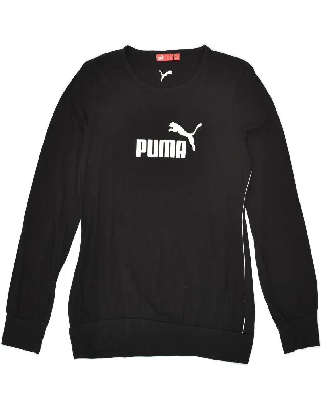 PUMA Womens Graphic Sweatshirt Jumper UK 14 Medium Black Cotton Hoodie with Lace Feminine Delicate