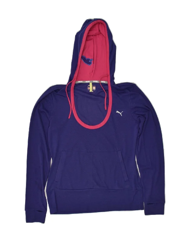 PUMA Womens Hoodie Jumper UK 10 Small Navy Blue Cotton Hoodie with Earth Tones Natural Calm