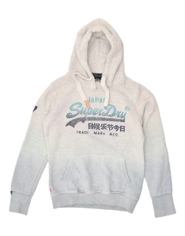 SUPERDRY Womens Graphic Hoodie Jumper UK 10 Small Grey Tie Dye Cotton Hoodie with Sequins Glamorous Eye-catching