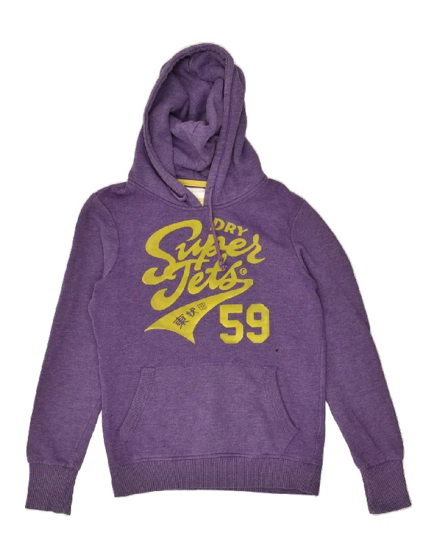 SUPERDRY Womens Graphic Hoodie Jumper UK 12 Medium Purple Cotton Hoodie with Hem Detail Decorative Unique