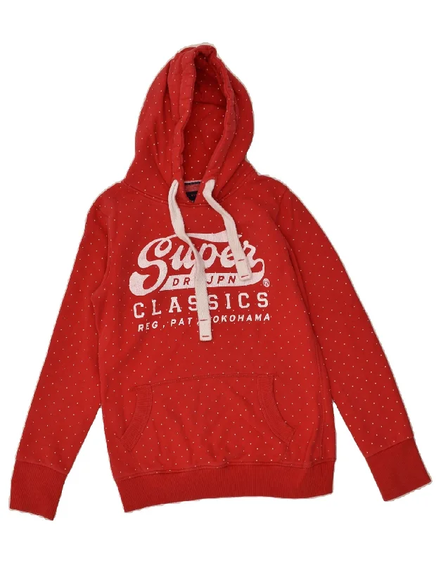 SUPERDRY Womens Graphic Sweatshirt Jumper UK 10 Small Red Polka Dot Cotton Hooded Sweatshirt Casual Wear Street Style