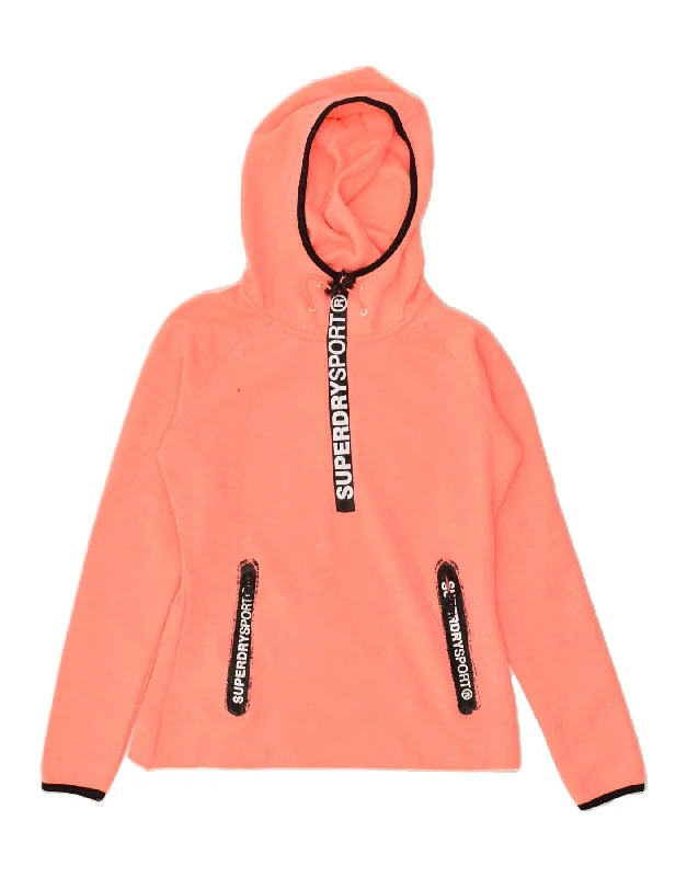 SUPERDRY Womens Graphic Zip Neck Hoodie Jumper UK 10 Small Orange Hoodie with Logo Branding Identity