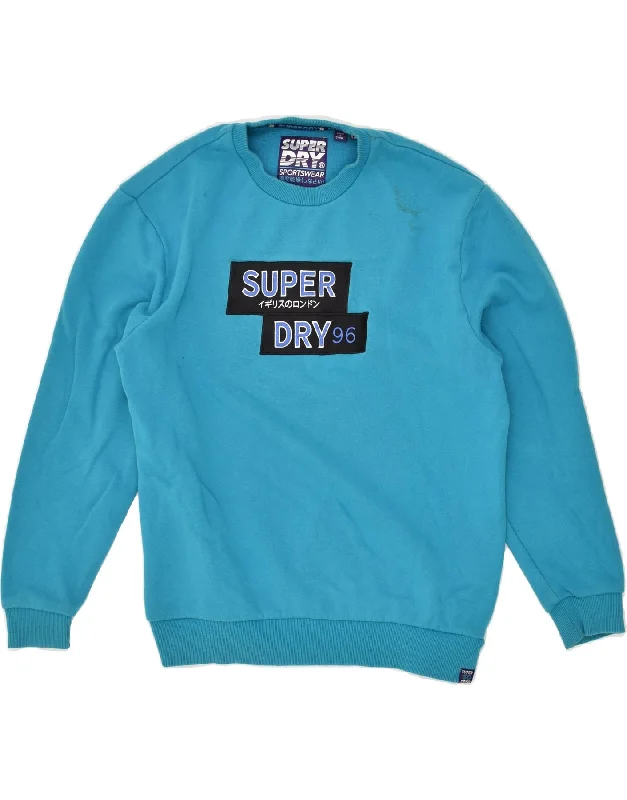 SUPERDRY Womens Oversized Graphic Sweatshirt Jumper UK 6 XS Blue Cotton Hoodie with Cropped Fit Short Trendy