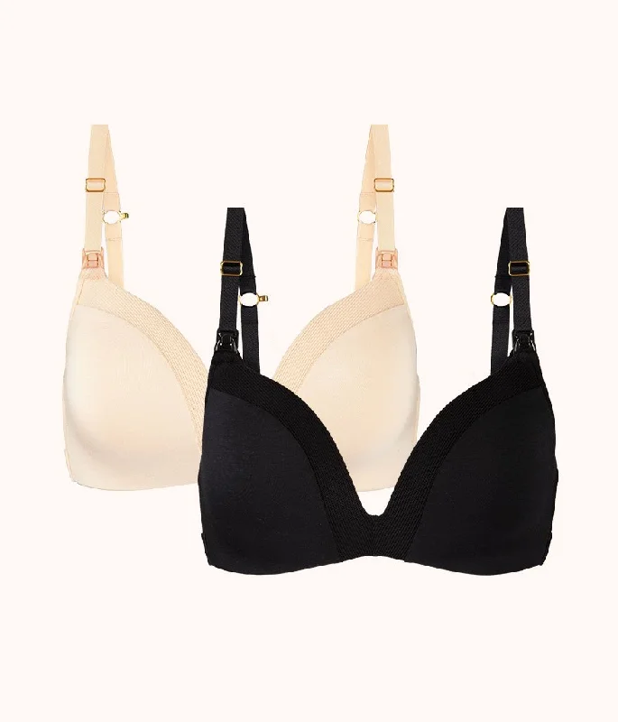 The No-Wire Nursing Bra Bundle: Toasted Almond/Jet Black Light Seamless Bra