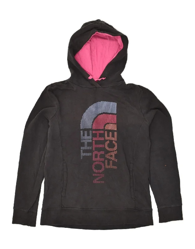 THE NORTH FACE Womens Graphic Hoodie Jumper UK 14 Medium Black Cotton Hoodie with Snap Buttons Easy Quick