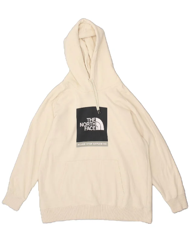 THE NORTH FACE Womens Graphic Hoodie Jumper UK 18 XL Off White Cotton Hoodie with Logo Branding Identity