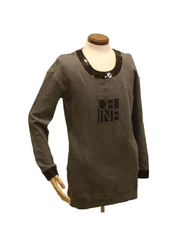 Gray Black Celine Sweatshirt Dress Hoodie with Half-Zip Sporty Casual