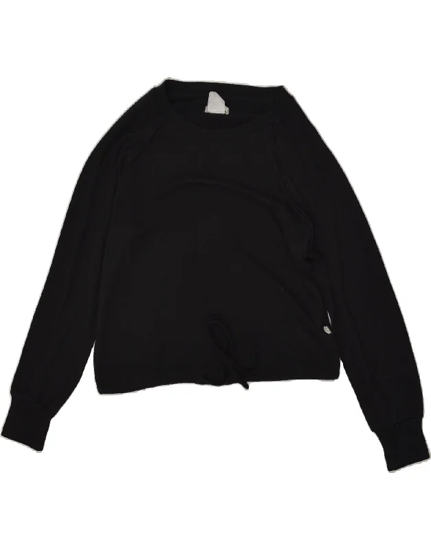 UGG Womens Crop Sweatshirt Jumper UK 10 Small Black Viscose Hoodie with Hem Detail Decorative Unique