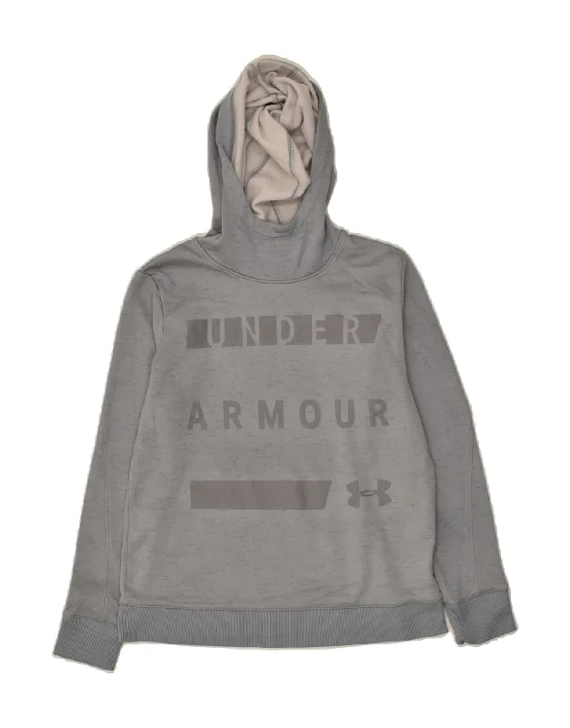 UNDER ARMOUR Womens Cold Gear Graphic Hoodie Jumper UK 10 Small Grey Hoodie with Slim Fit Tailored Modern